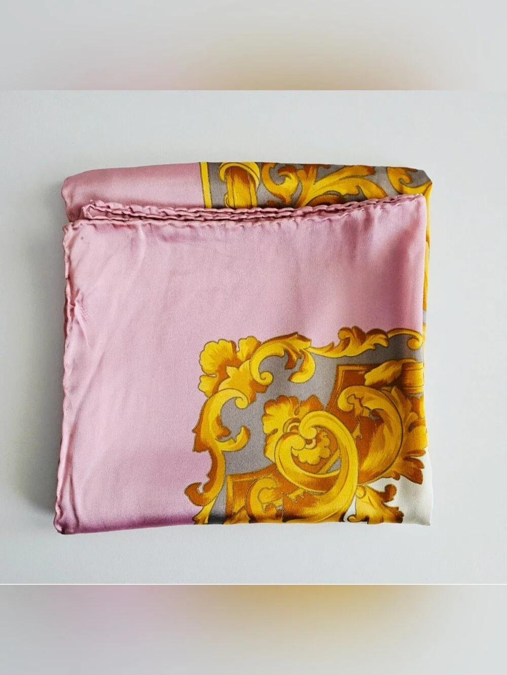 Celine Pink & Gold Baroque Silk Scarf